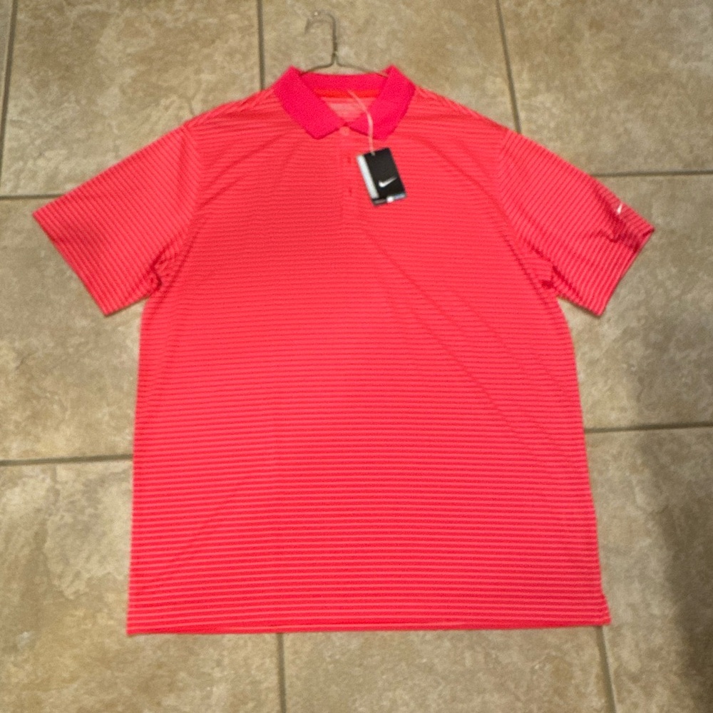 Nike Golf Coral Performance Polo Shirt with Stripes